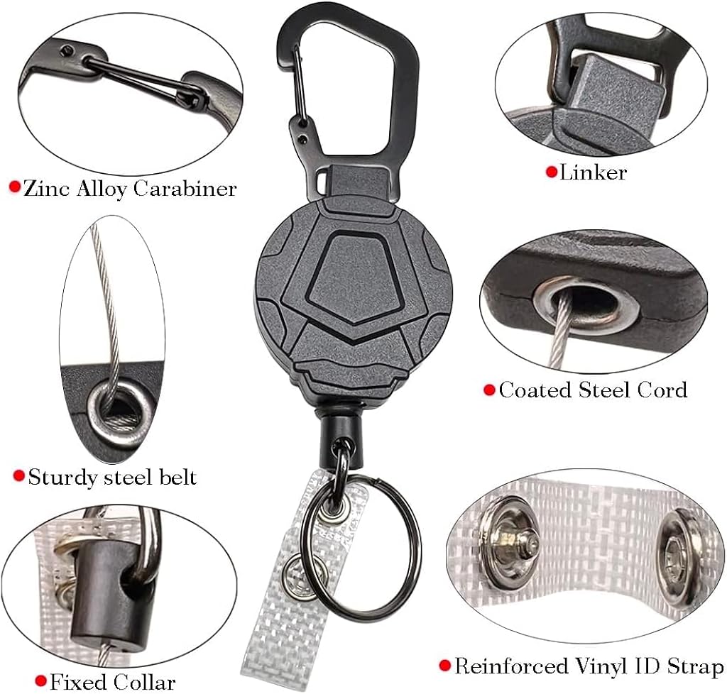 HASTHIP® Portable Retractable Keychain with ID Badge Holder Clip Heavy Duty Carabiner 31 Inch Metal Reel Easy Access Outdoor Anti-Lost 2PCS HASTHIP® Portable Retractable Keychain with ID Badge Holder Clip Heavy Duty Carabiner 31 Inch Metal Reel Easy Access Outdoor Anti-Lost 2PCS